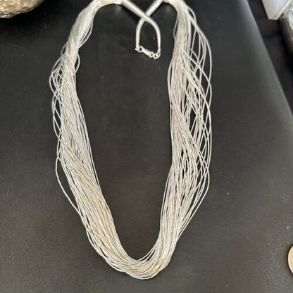 Statement Liquid Silver Heishi Necklace | 50 Strand | Sterling Silver | 30" | 16914