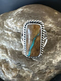 Navajo Ribbon Boulder Green Turquoise Ring | Sterling Silver | Sz 8.5 | Authentic Native American Handmade | 16386