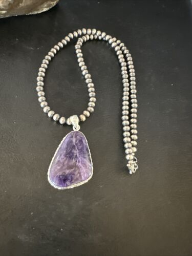 Navajo Pearls Purple Sugilite Pendant Necklace | Sterling Silver Beads | Authentic Native American Handmade | 15512