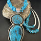 Navajo Blue Kingman Turquoise Pendant Necklace | Sterling Silver | 32" | Authentic Native American Handmade | 16068