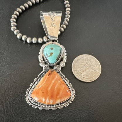 Royston Turquoise Spiny Pendant | Navajo Sterling Silver Necklace | Multi-Stone 16826