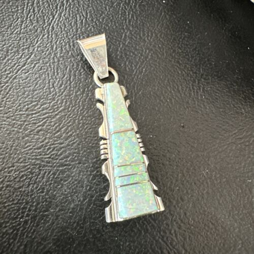 Navajo White Opal Inlay Pendant Necklace | Sterling Silver | Authentic Native American Handmade | Sf 15680 - Masha USA