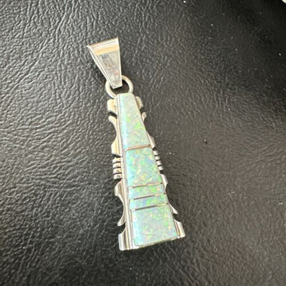 Navajo White Opal Inlay Pendant Necklace | Sterling Silver | Authentic Native American Handmade | Sf 15680 - Masha USA