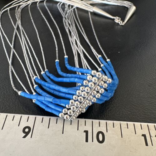 Navajo Denim Lapis Heishi Necklace | 10 Strand Sterling Liquid Silver Tube | 22" | 16319