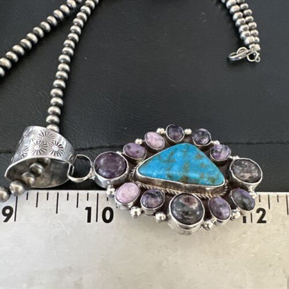 Navajo Purple Charoite Turquoise Pendant Necklace | Sterling Silver | Multi-Stone | 17189