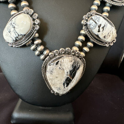 Handmade Navajo White Buffalo Turquoise Choker Necklace | Sterling Silver | 15409