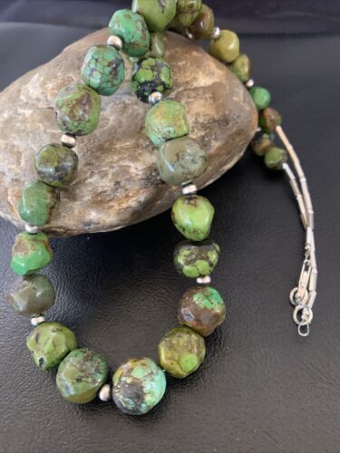 Navajo Green Graduated Turquoise Necklace | Sterling Silver | Authentic Native American | 22" | 11708