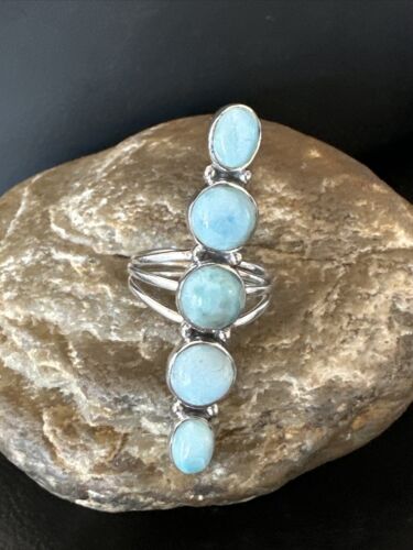 Navajo Blue Larimar Cluster Ring | Authentic Native American Sterling Silver | Multi-Stone | Sz 9.5 | 16160