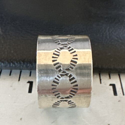 Navajo Stamped Wide Band Ring | Sterling Silver | Sz 7 | Authentic Native American Handmade | 14999 - Masha USA