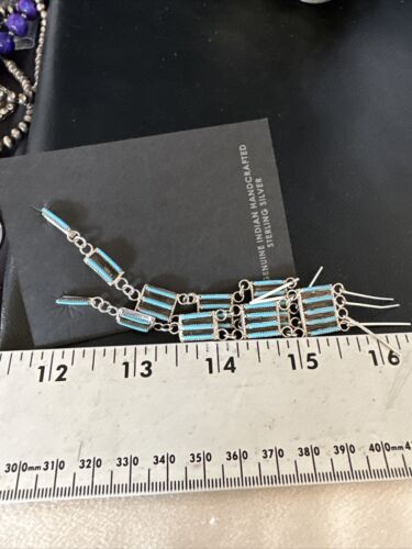 Zuni Kingman Turquoise Needle Point Dangle Earrings | Sterling Silver | 5 Tier | 14873