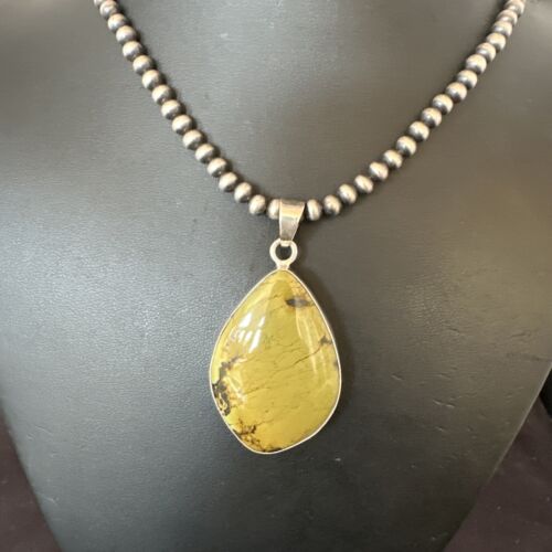 Men's Navajo Green Turquoise Pendant Necklace | Sterling Silver | Authentic Native American Handmade | 16276