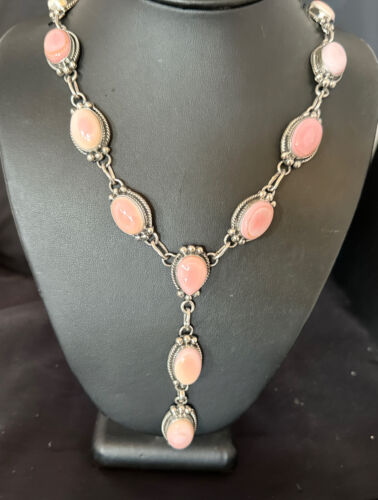 Navajo Pink Conch Lariat Necklace | Sterling Silver Pendant | 30" | Authentic Native American Handmade | 15871