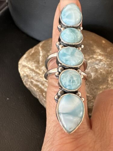 Navajo Blue Larimar Multi-Stone Ring | Authentic Native American Sterling Silver | Multi-Stone | Sz 7 | 15944