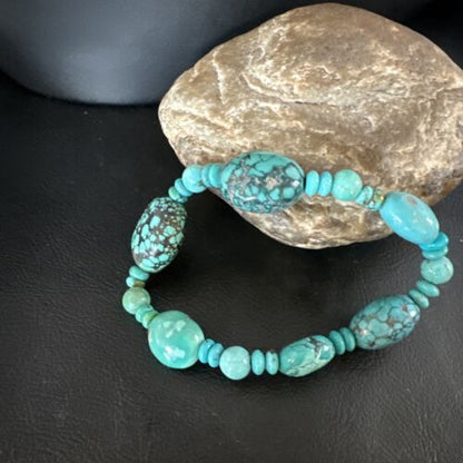 Women's Blue Turquoise Stretch Stone Bracelet | 7" | Authentic Native American Handmade | 15240
