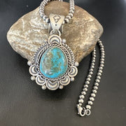 Navajo Blue Kingman Turquoise Pendant Necklace | Sterling Silver | 20" | Authentic Native American Handmade | 16352