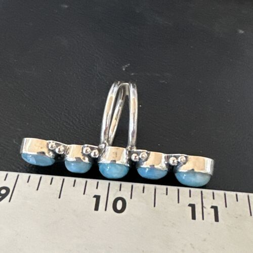 Navajo Women's Cluster Blue Larimar Ring | Authentic Native American Sterling Silver | Multi-Stone | Sz 7.5 | 15953