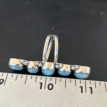 Navajo Women's Cluster Blue Larimar Ring | Authentic Native American Sterling Silver | Multi-Stone | Sz 7.5 | 15953
