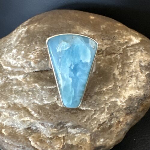 Navajo Blue Larimar Ring | Sterling Silver | Sz 7 | Authentic Native American Handmade | 17656