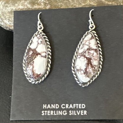 Navajo Wild Horse Turquoise Dangle Earrings | Sterling Silver | Authentic Native American Handmade | 16518