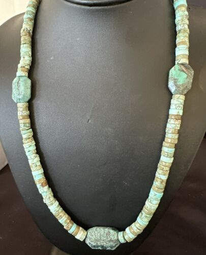 Navajo Turquoise Nugget Heishi Bead Necklace | Sterling Silver | Authentic Native American Handmade | 20" | 17144