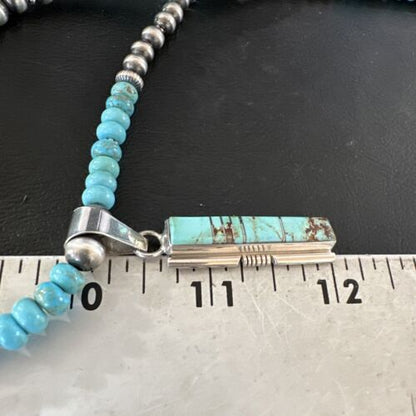 Men's and Women's Turquoise #8 Inlay Pendant Necklace | Navajo Sterling Silver | Authentic Native American Handmade | 17058