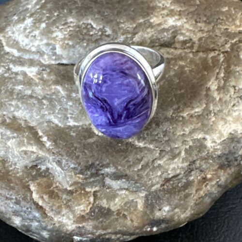 Women's Purple Charoite Navajo Oval Ring | Sterling Silver | Sz 7 | Authentic Native American Handmade | 16051