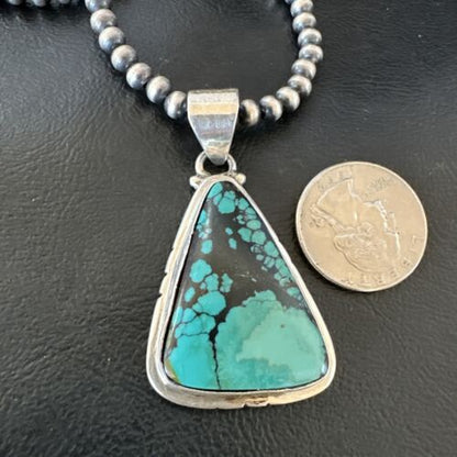 Men's Navajo Blue Spiderweb Turquoise Pendant Necklace | Sterling Silver | Authentic Native American Handmade | 16230