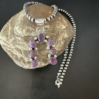 Navajo Horseshoe Naja Purple Sugilite Pendant Necklace | Sterling Silver | Authentic Native American Handmade | 15750