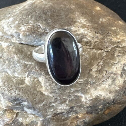 Navajo Black Onyx Ring | Sterling Silver | Sz 8 | Authentic Native American Handmade | 15540