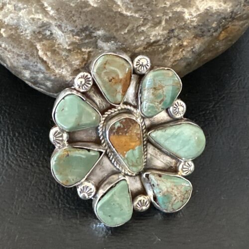 Navajo Green Turquoise Cluster Ring | Authentic Native American Sterling Silver | Multi-Stone | Sz 7 | 16858