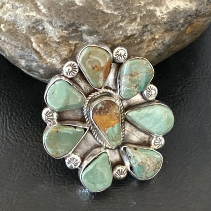 Navajo Green Turquoise Cluster Ring | Authentic Native American Sterling Silver | Multi-Stone | Sz 7 | 16858
