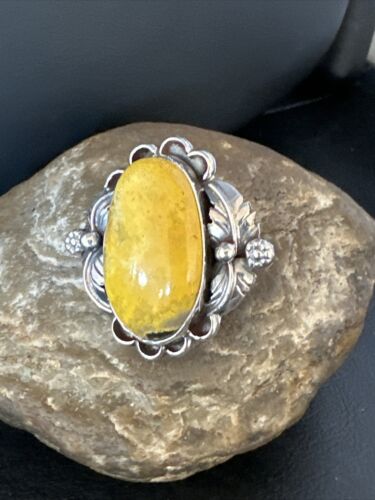 Navajo Yellow Bumble Bee Jasper Ring | Sterling Silver | Sz 9 | Authentic Native American Handmade | 14942