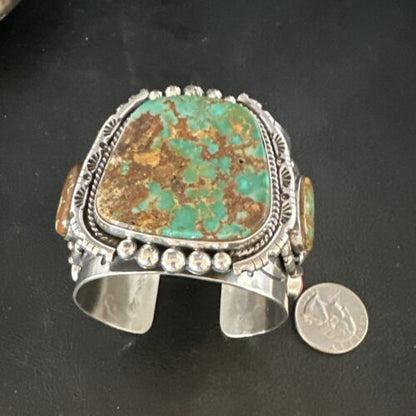 Navajo Green Royston Turquoise Spiny Oyster Cuff Bracelet | Sterling Silver | Authentic Native American Handmade | 15364