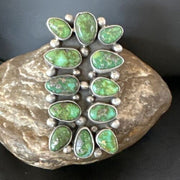 Navajo Green Sonoran Gold Turquoise Cluster Ring |Authentic Native American Sterling Silver | Multi-Stone | Sz 9 | 16028