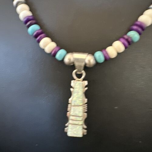 Navajo Opal Inlay Pendant with Turquoise and Sugilite | Sterling Silver Necklace | Authentic Native American Handmade | 16850