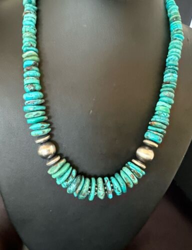 Authentic Native American Navajo Graduated Turquoise Bead Necklace | Sterling Silver | 18" | 17510