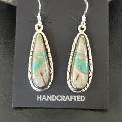 Navajo Blue Boulder Turquoise Dangle Earrings | Sterling Silver | Authentic Native American Handmade | 16504