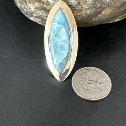 Navajo Blue Larimar Ring | Sterling Silver | Sz 8 | Authentic Native American Handmade | 16007