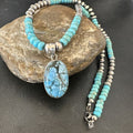 Navajo Men's Blue Spiderweb Turquoise Pendant Necklace | Sterling Silver | Authentic Native American Handmade | 17115