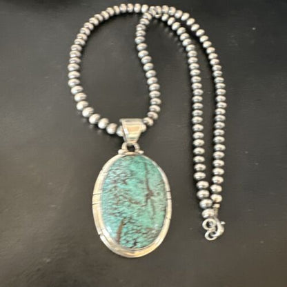 Men's Navajo Blue Spiderweb Turquoise Pendant Necklace | Sterling Silver | Authentic Native American Handmade | 16212