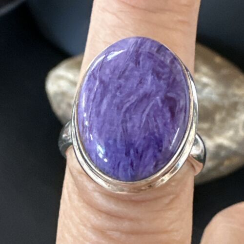 Women's Purple Charoite Navajo Oval Ring | Sterling Silver | Sz 9 | Authentic Native American Handmade | 16050