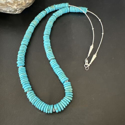 Men's Navajo Blue Turquoise Heishi Necklace | Sterling Silver | 24" | Authentic Native American Handmade | 16340 - Masha USA
