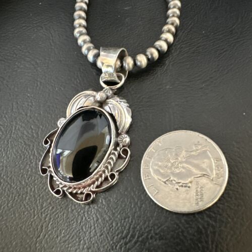 Native American Men's Pendant | Navajo Pearls | Sterling Silver Black Onyx Necklace | 16128