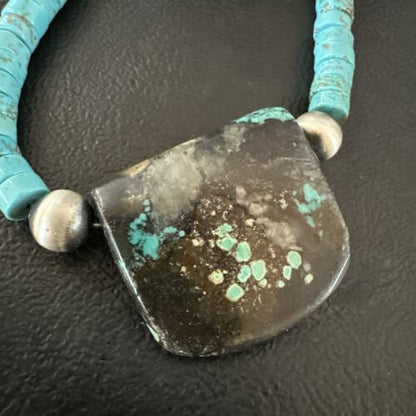 Navajo SpiderWeb Turquoise Heishi Pearls Necklace | Sterling Silver | 20" | 17030