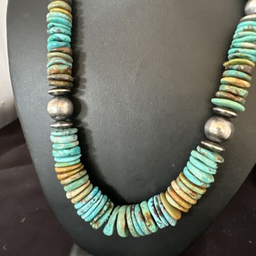 Navajo Blue Green Turquoise Necklace | Sterling Silver | Authentic Native American | 20" | 16005