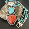 Navajo Pearls Blue Turquoise Spiny Pendant Necklace | Sterling Silver | 3-Strand | 16827