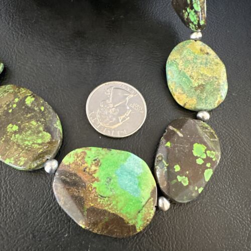Navajo Green Turquoise Chunky Necklace | Sterling Silver | 19" | Authentic Native American Handmade | 15427