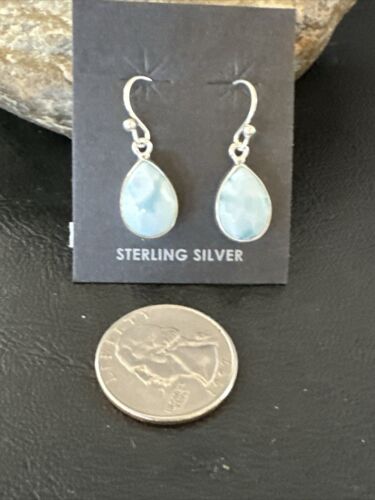 Navajo Blue Larimar Dangle Earrings | Sterling Silver | Authentic Native American Handmade | 17294