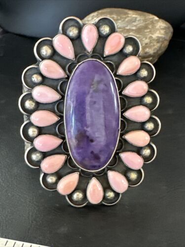 Navajo Sugilite Pink Conch Cuff Bracelet | Sterling Silver | Authentic Native American Handmade | 15853