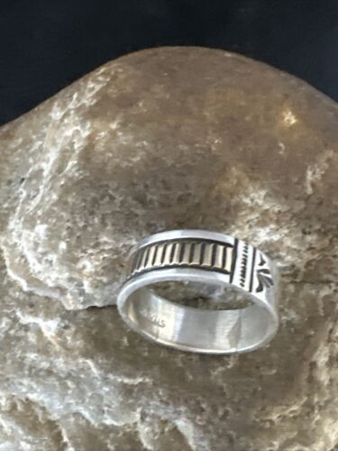 Navajo Men's Wedding Band | Stamped 14K Gold Sterling Silver Ring | Sz 9.5 | Authentic Native American Handmade | 15461